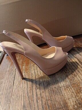 Size 10 Amarantos Blush Open Toe Ultra High Heel Platform Stiletto Dress Shoes